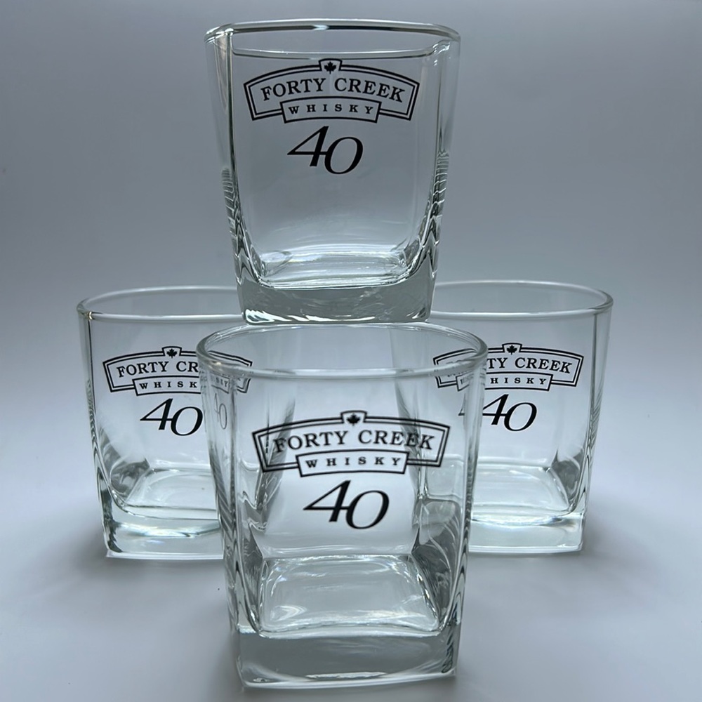Set of 4 - “Forty Creek Whiskey” Glasses - Low Ball Glass Tumblers - $25